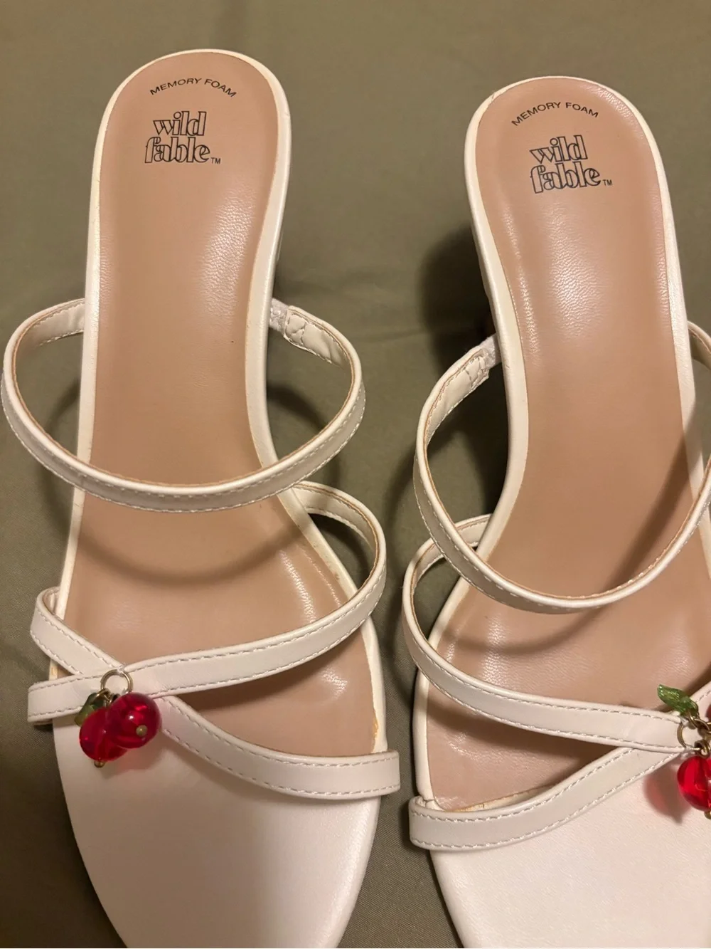 wild fable White Strappy Slide Heels with Red Cherry Charms